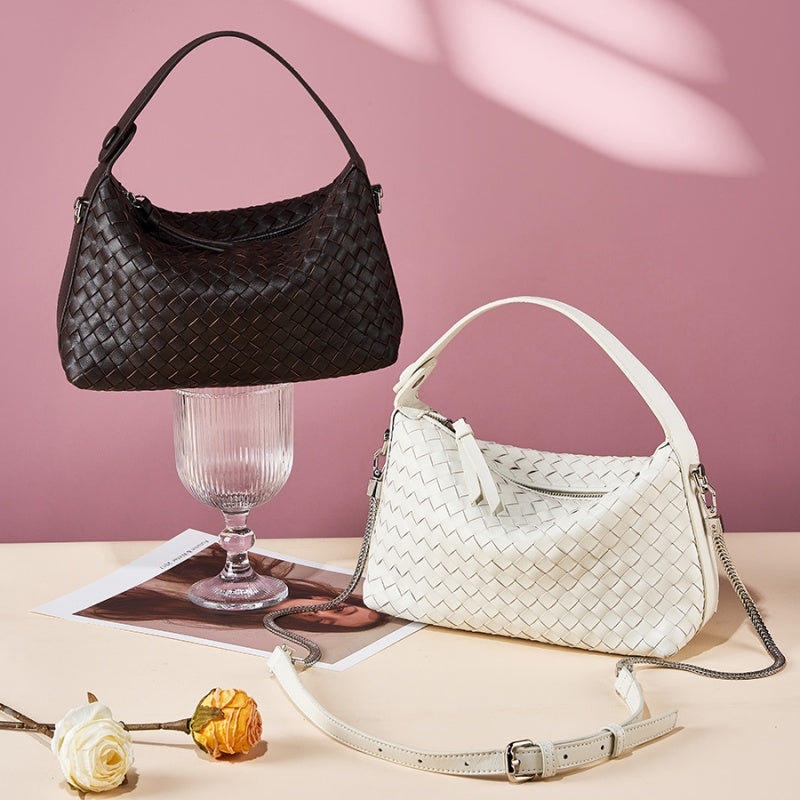 Genuine Leather Woven Handbag