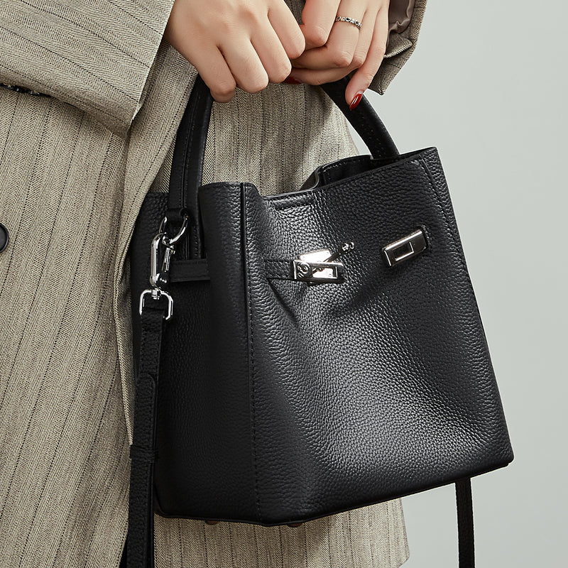 Refined Top Handle Satchel with Turn-Lock Detail