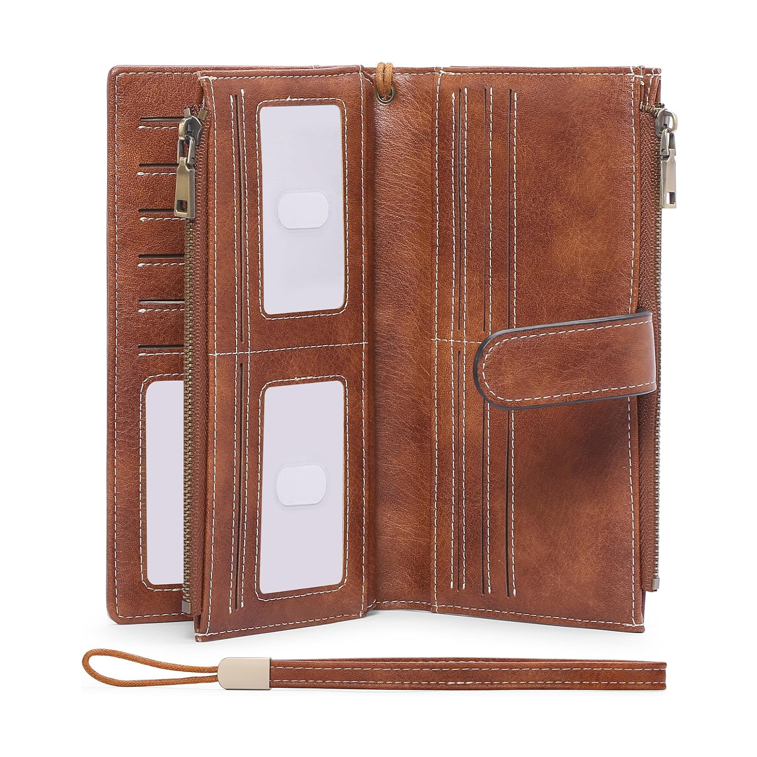 Women’s Large Capacity Leather Wallet with Double Zipper