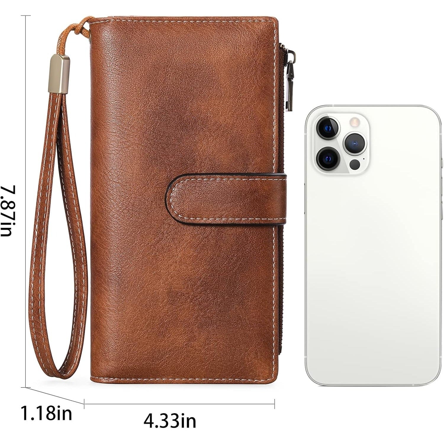 Women’s Large Capacity Leather Wallet with Double Zipper