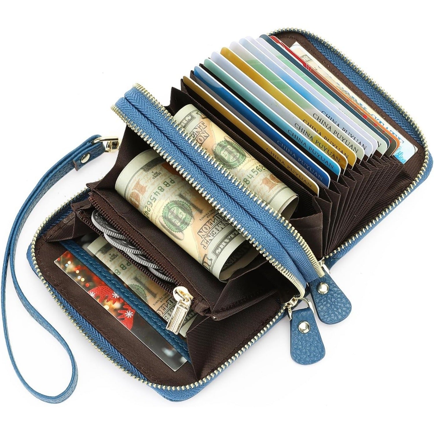 Women’s RFID Leather Card Wallet – Blue Wrist