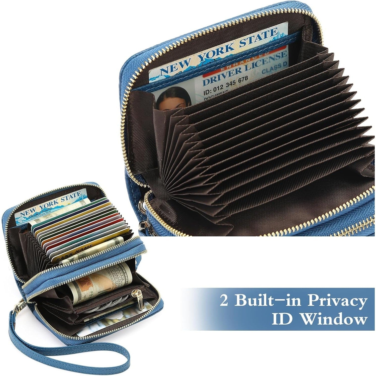 Women’s RFID Leather Card Wallet – Blue Wrist