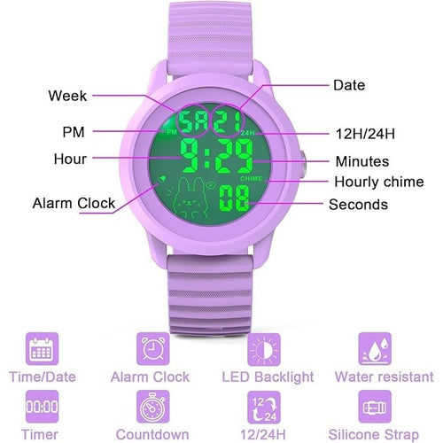 Kids Digital Watch with 1.57″ Screen, LED Display, Timer and Alarm
