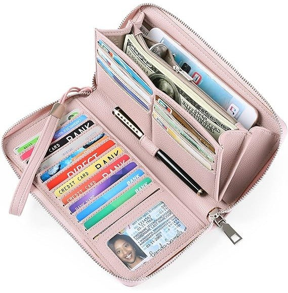 Women’s Leather Zip-Around Wallet – Large Capacity