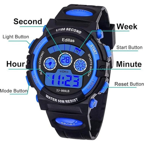 Kids Digital Sports Watch – LED, Waterproof, Stopwatch & Alarm