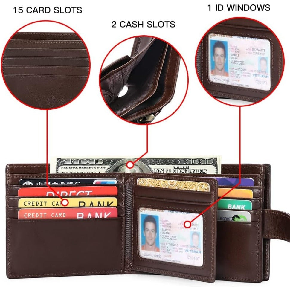 Men’s Bifold Leather Wallet – Large Capacity