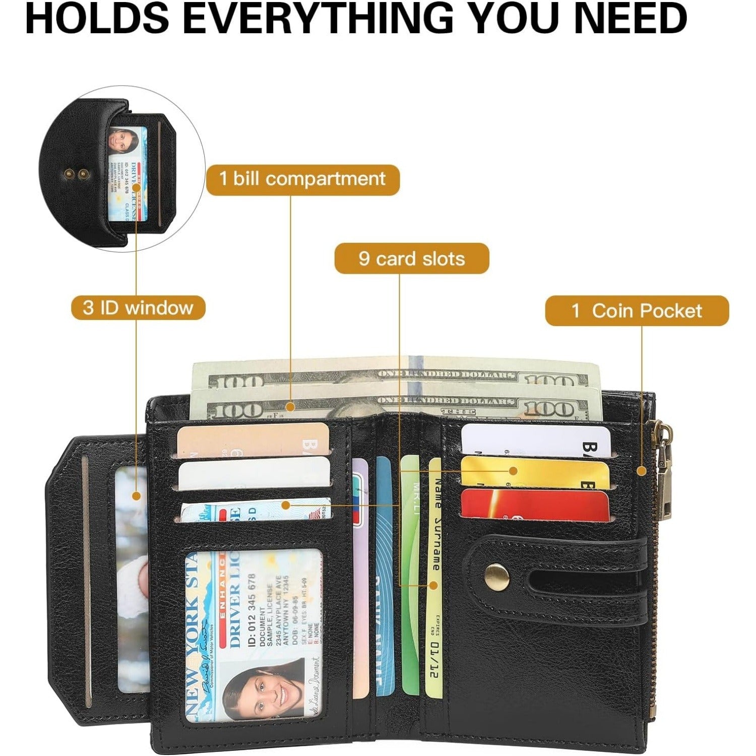 Women’s Leather Billfold Wallet with Coin Pocket