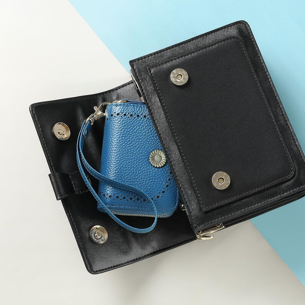 Women’s RFID Leather Card Wallet – Blue Wrist