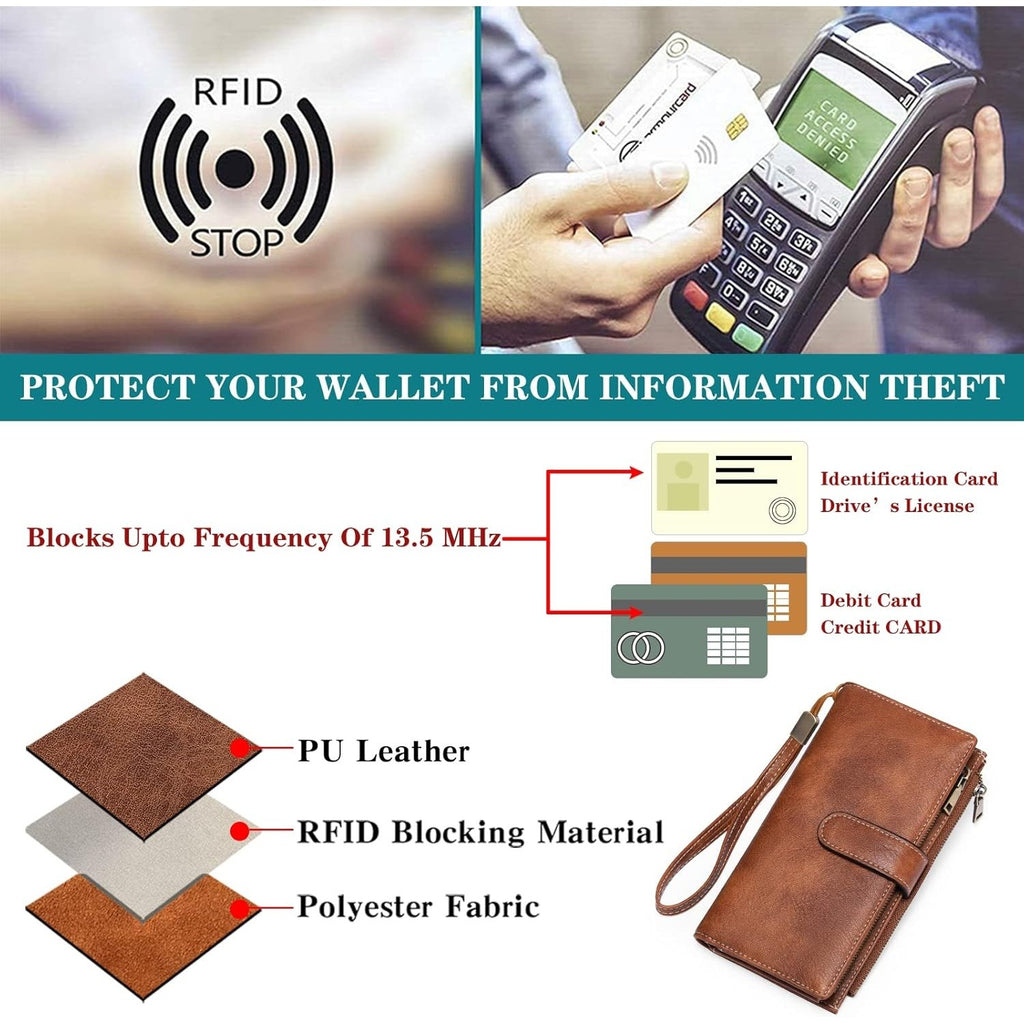 Women’s Large Capacity Leather Wallet with Double Zipper