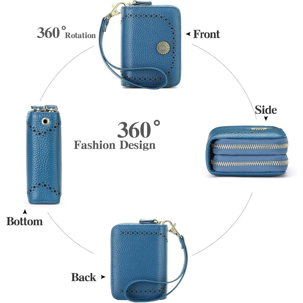 Women’s RFID Leather Card Wallet – Blue Wrist