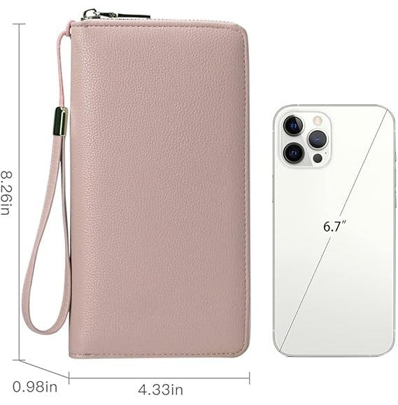 Women’s Leather Zip-Around Wallet – Large Capacity