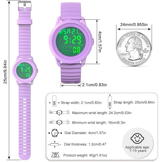 Kids Digital Watch with 1.57″ Screen, LED Display, Timer and Alarm
