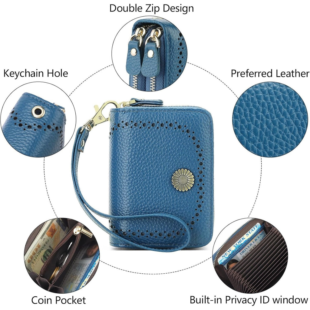 Women’s RFID Leather Card Wallet – Blue Wrist