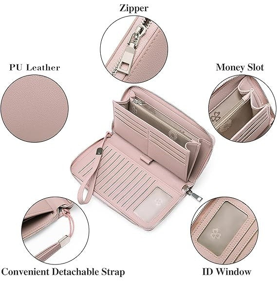 Women’s Leather Zip-Around Wallet – Large Capacity